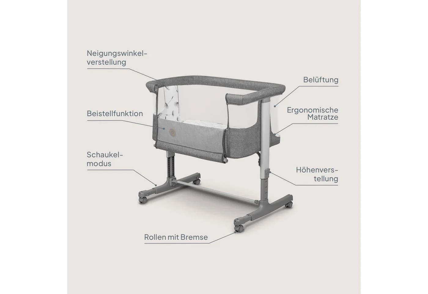 Lionelo Baby-Reisebett AURORA 3-in-1 Beistellbett Grau