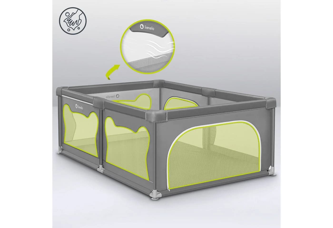 Lionelo Laufgitter WILLOW XL Grau mit 2 Seiteneingängen und Transporttasche