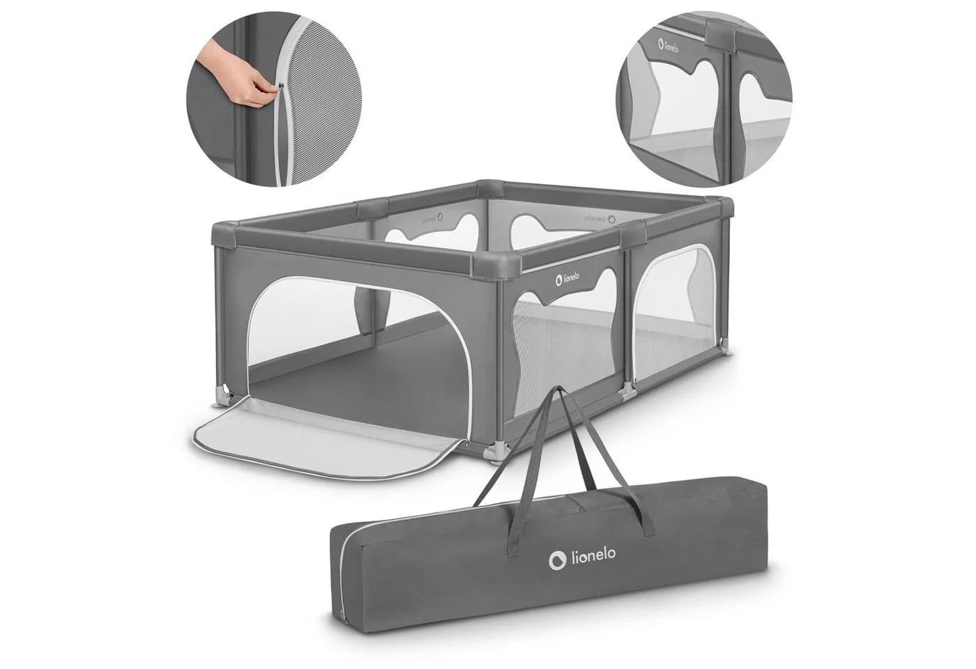 Lionelo Laufgitter WILLOW XL Grau mit 2 Seiteneingängen und Transporttasche - Bild 2