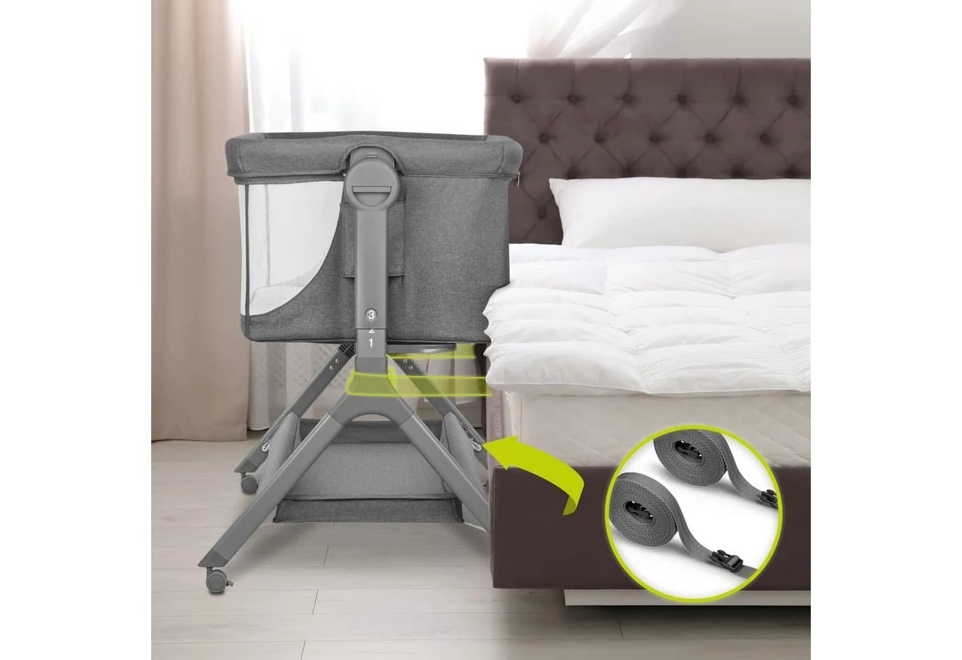 Lionelo Reisebett Leonie Plus 3-in-1 Grau Wiege Beistellbett - Bild 5