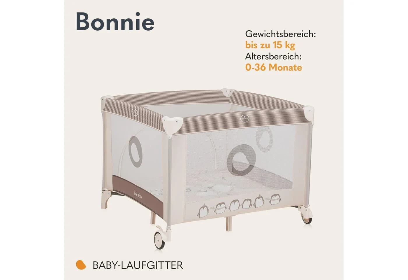 lionelo Laufgitter BONNIE Beige Seiteneingang Netzseiten Klappbar