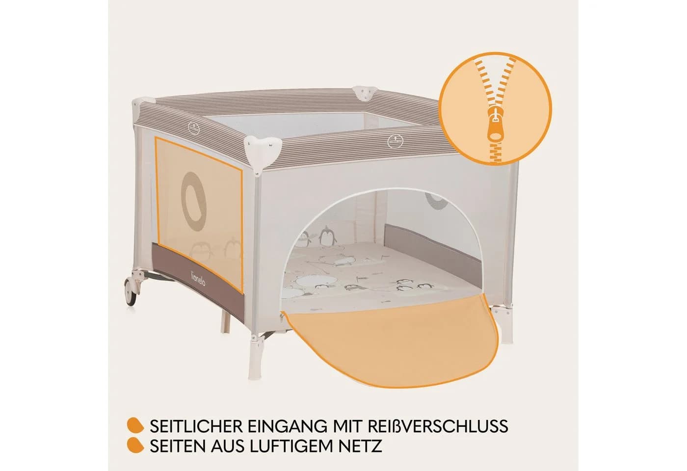lionelo Laufgitter BONNIE Beige Seiteneingang Netzseiten Klappbar - Bild 3