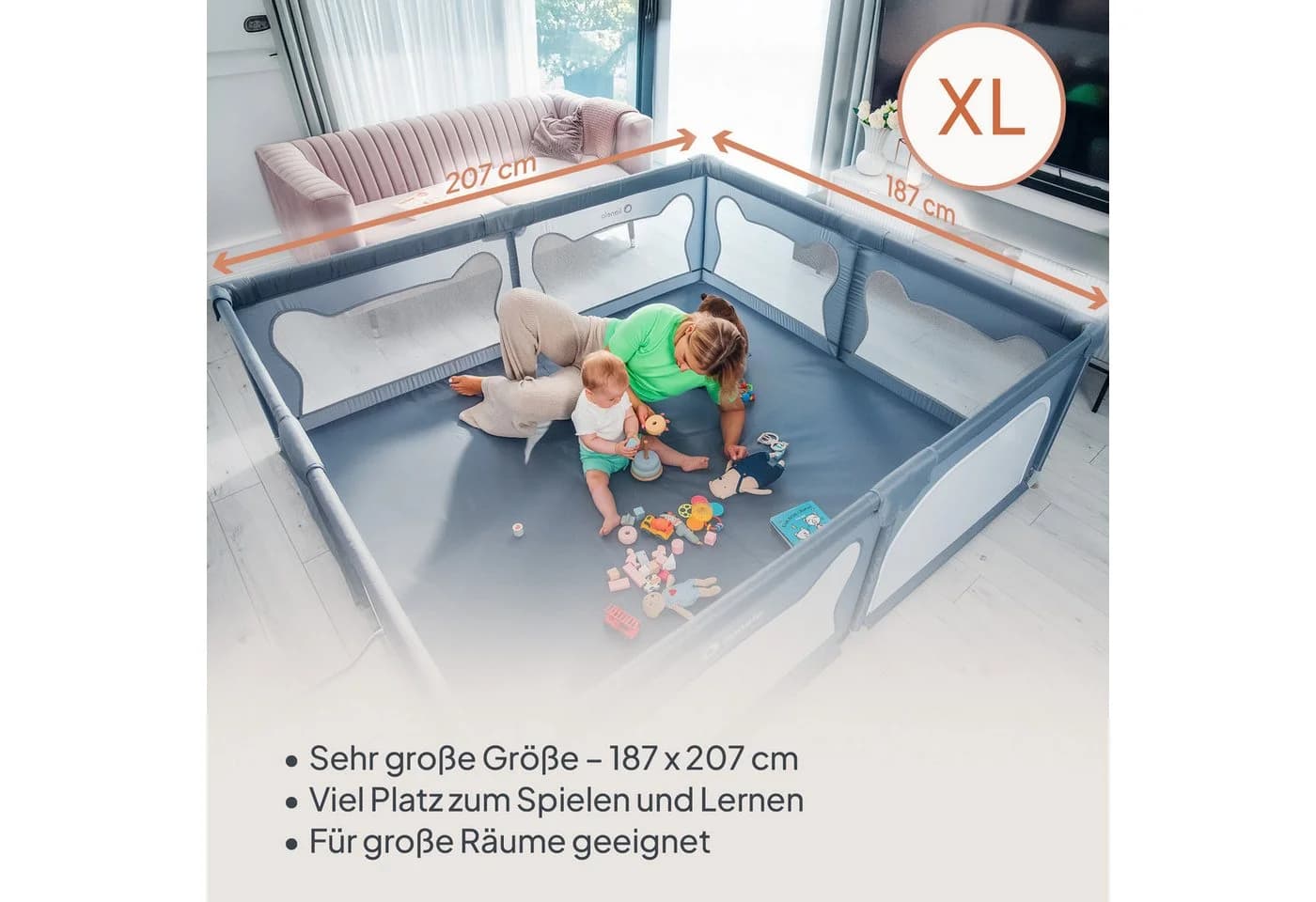 Lionelo Laufgitter Willow XL Beige Sand XL mit 2 Seiteneingängen - Bild 3
