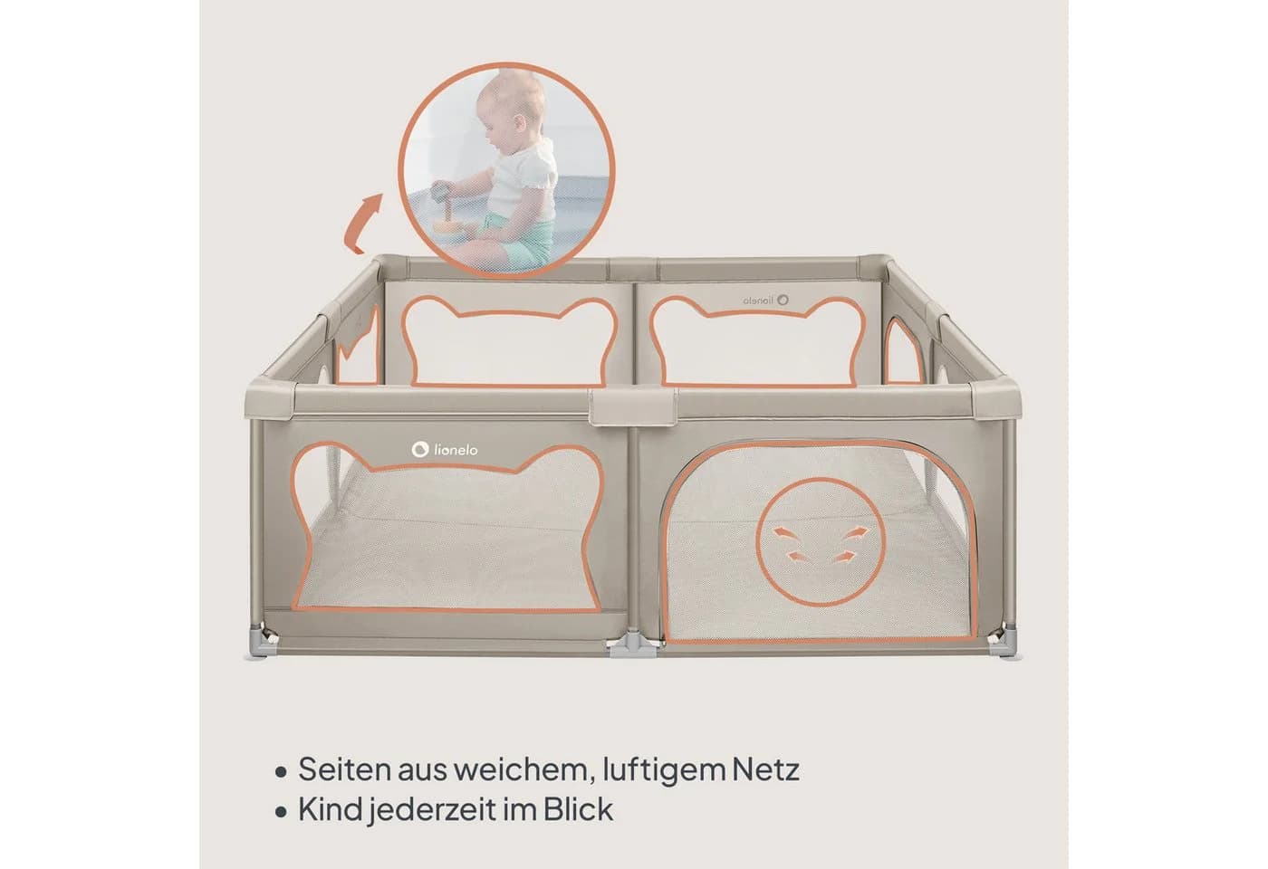 Lionelo Laufgitter Willow XL Beige Sand XL mit 2 Seiteneingängen - Bild 5