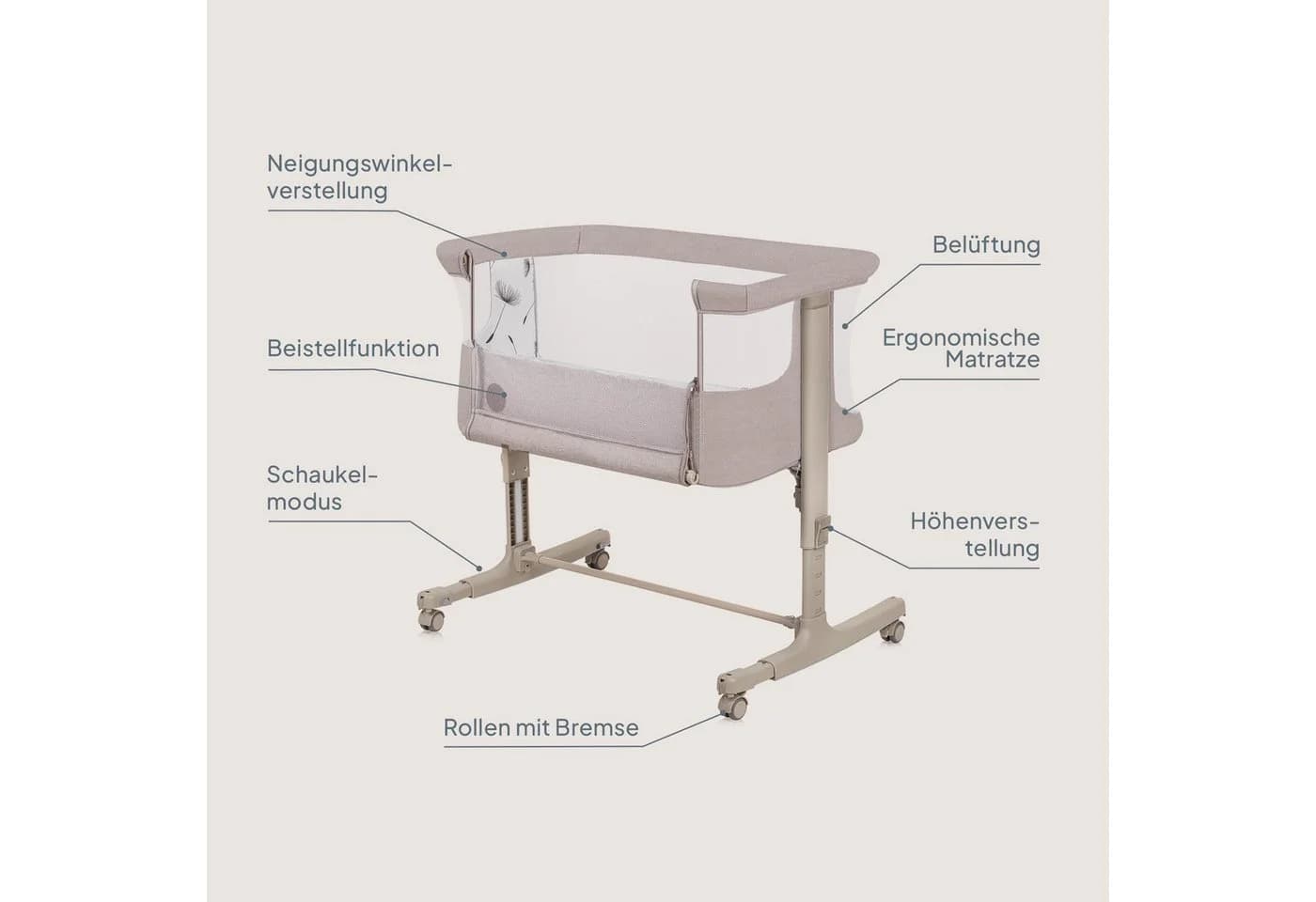 Lionelo Baby-Reisebett AURORA 3-in-1 Beistellbett Grau Beige