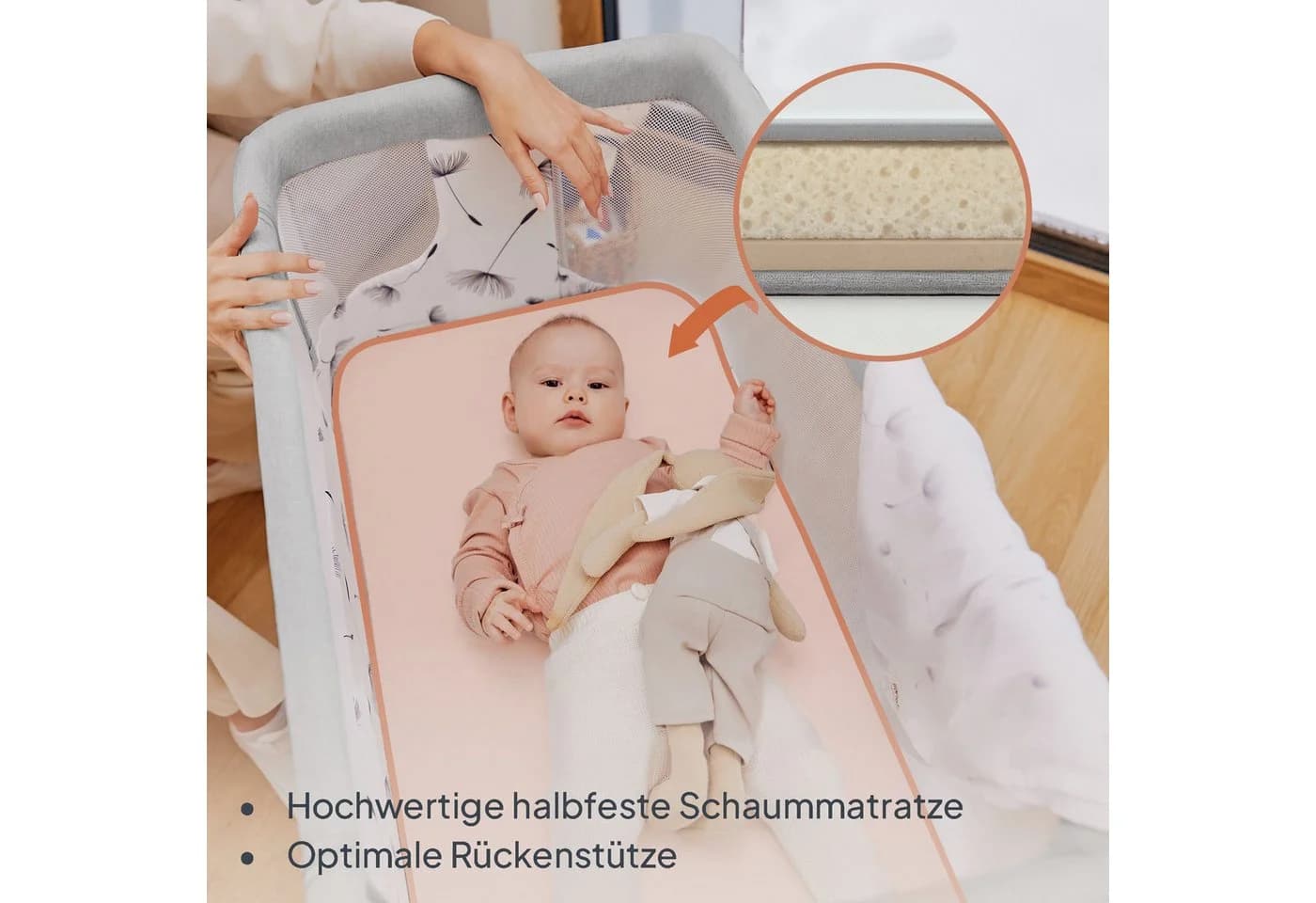 Lionelo Baby-Reisebett AURORA 3-in-1 Beistellbett Grau Beige - Bild 3