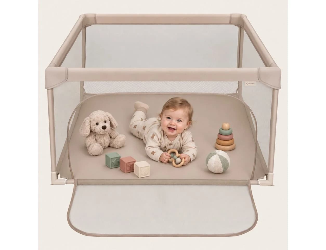 Lionelo Laufgitter WILLOW MINI Beige Netzseiten Seiteneinstieg