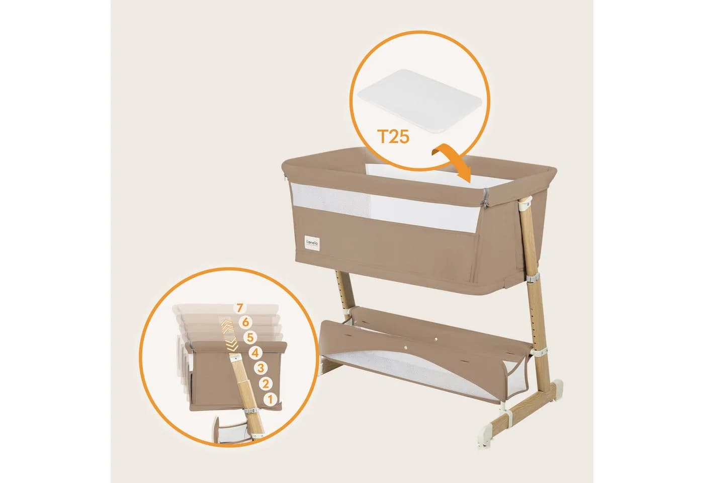 Lionelo Baby-Reisebett THOMI PLUS 5-in-1 Beige Caramel