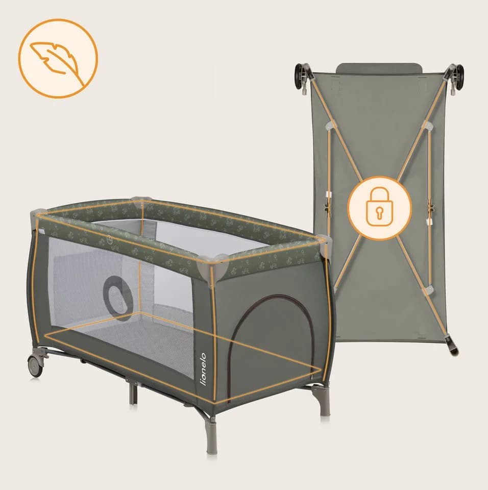 Lionelo Baby-Reisebett LO-SVEN PLUS Beige/Grün mit Wickeltisch & Zubehör