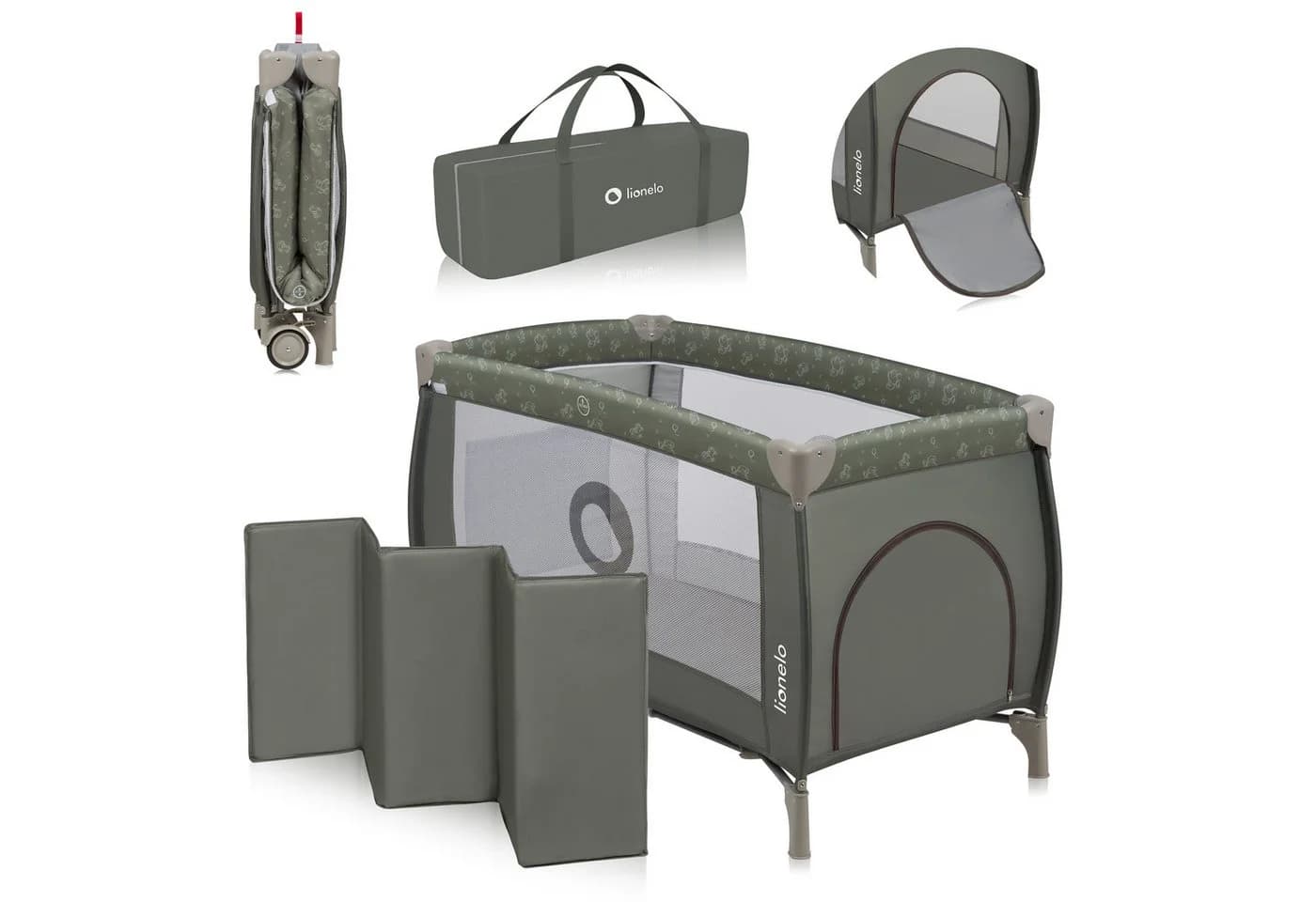 Lionelo Baby-Reisebett LO-SVEN PLUS Beige/Grün mit Wickeltisch & Zubehör - Bild 2