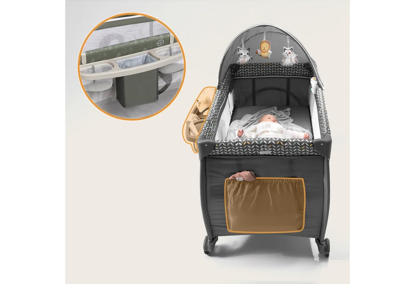 Lionelo Baby-Reisebett LO-SVEN PLUS Beige/Grün mit Wickeltisch & Zubehör - Bild 5