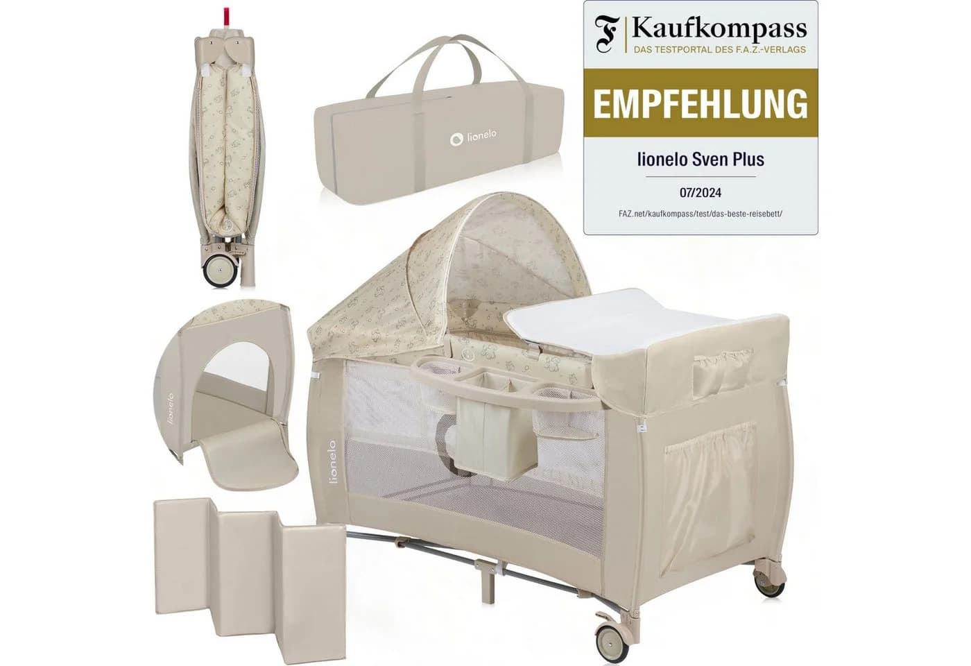 Lionelo Baby-Reisebett LO-SVEN PLUS Beige 2-in-1 mit Musik - Bild 2