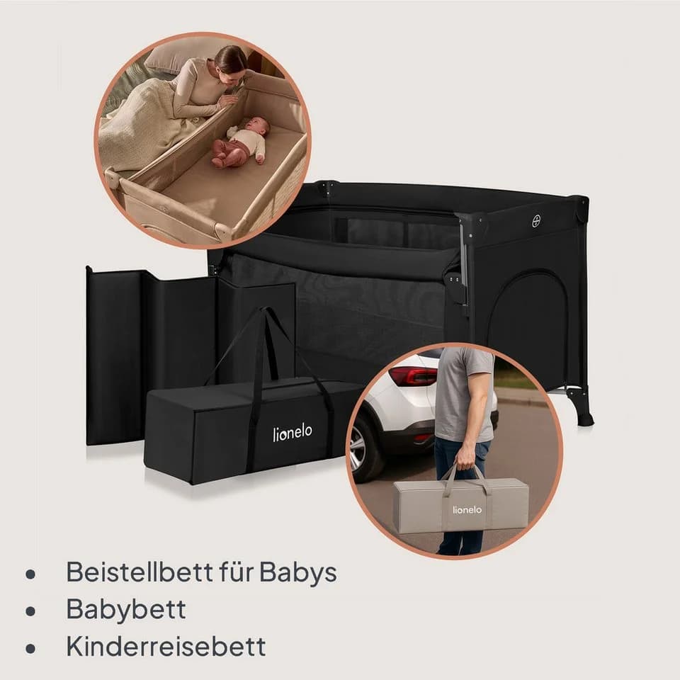 Lionelo Reisebett ELLEN 3-in-1 Schwarz mit Matratze & Tasche - Bild 3