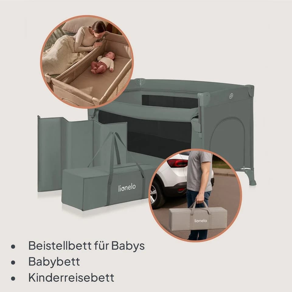 lionelo Reisebett ELLEN 3-in-1 mit Matratze, Organizer & Tasche Grün - Bild 3