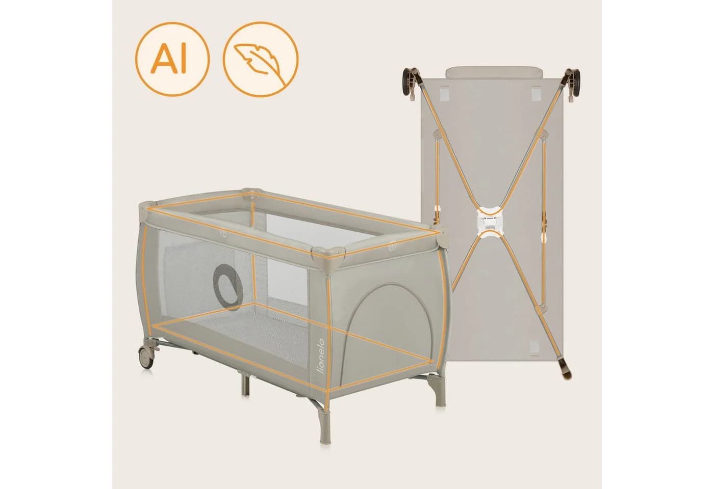 Lionelo Stefi Plus 2-in-1 Reisebett & Laufgitter Beige