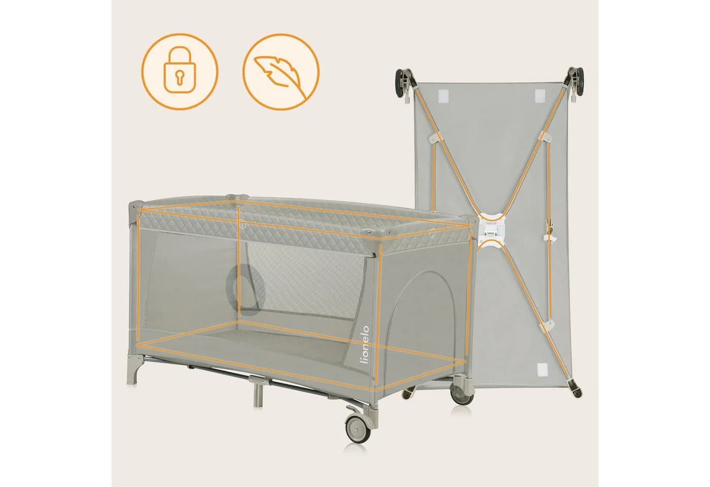 Lionelo Baby-Reisebett FLOWER 4in1 Laufstall Wickeltisch Beige