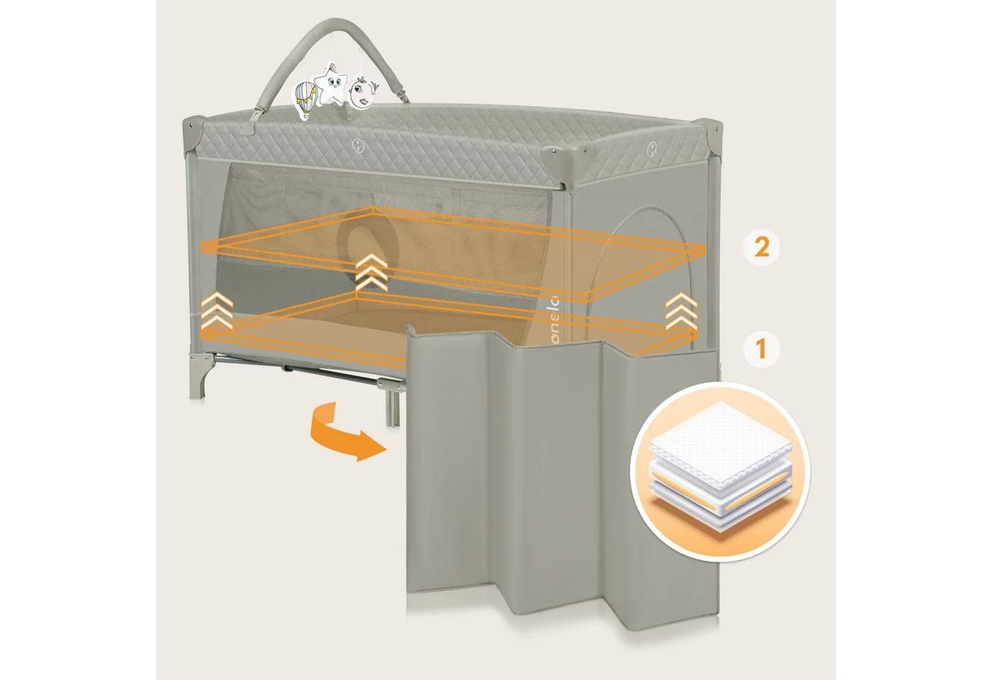 Lionelo Baby-Reisebett FLOWER 4in1 Laufstall Wickeltisch Beige - Bild 3