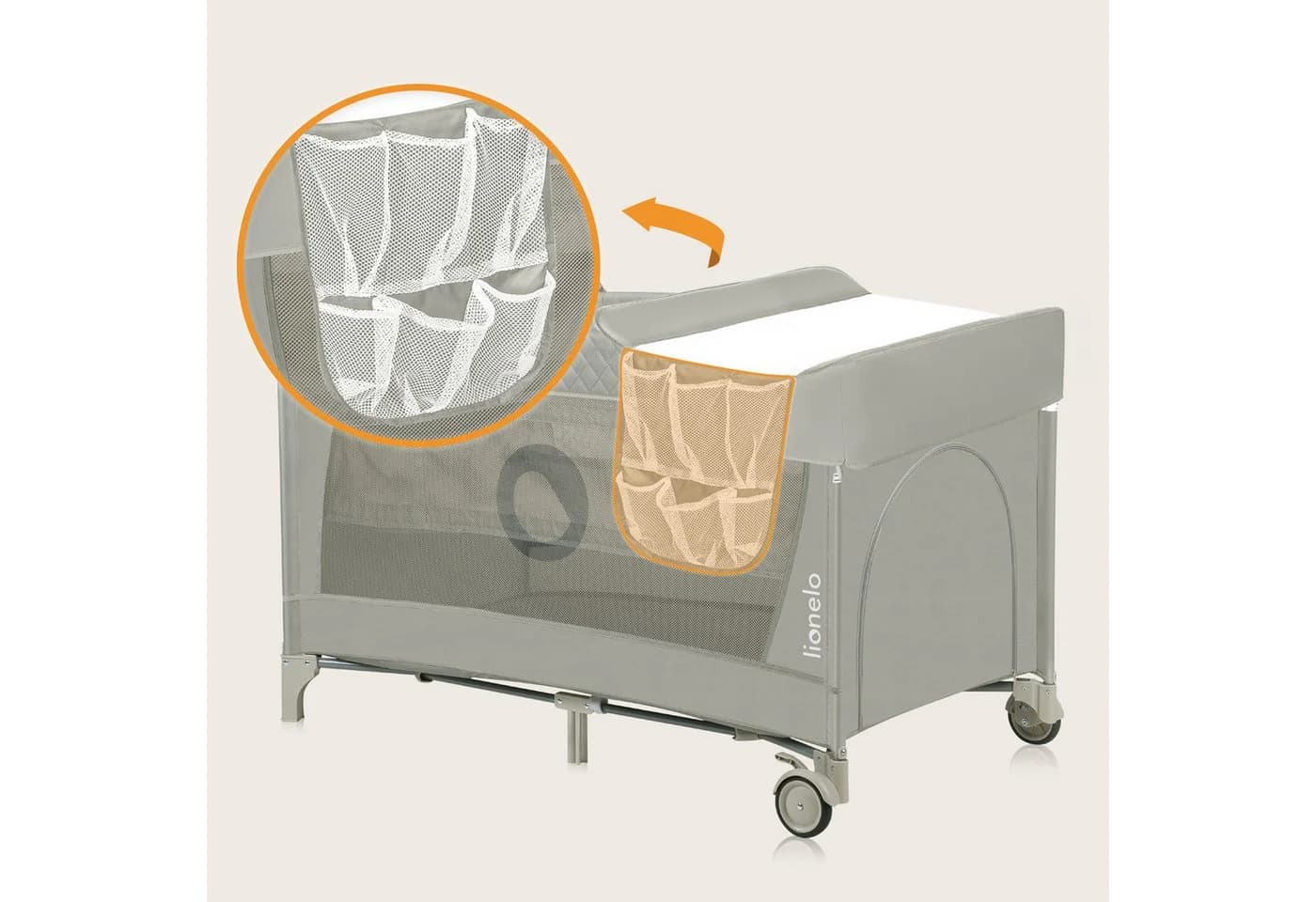 Lionelo Baby-Reisebett FLOWER 4in1 Laufstall Wickeltisch Beige - Bild 4