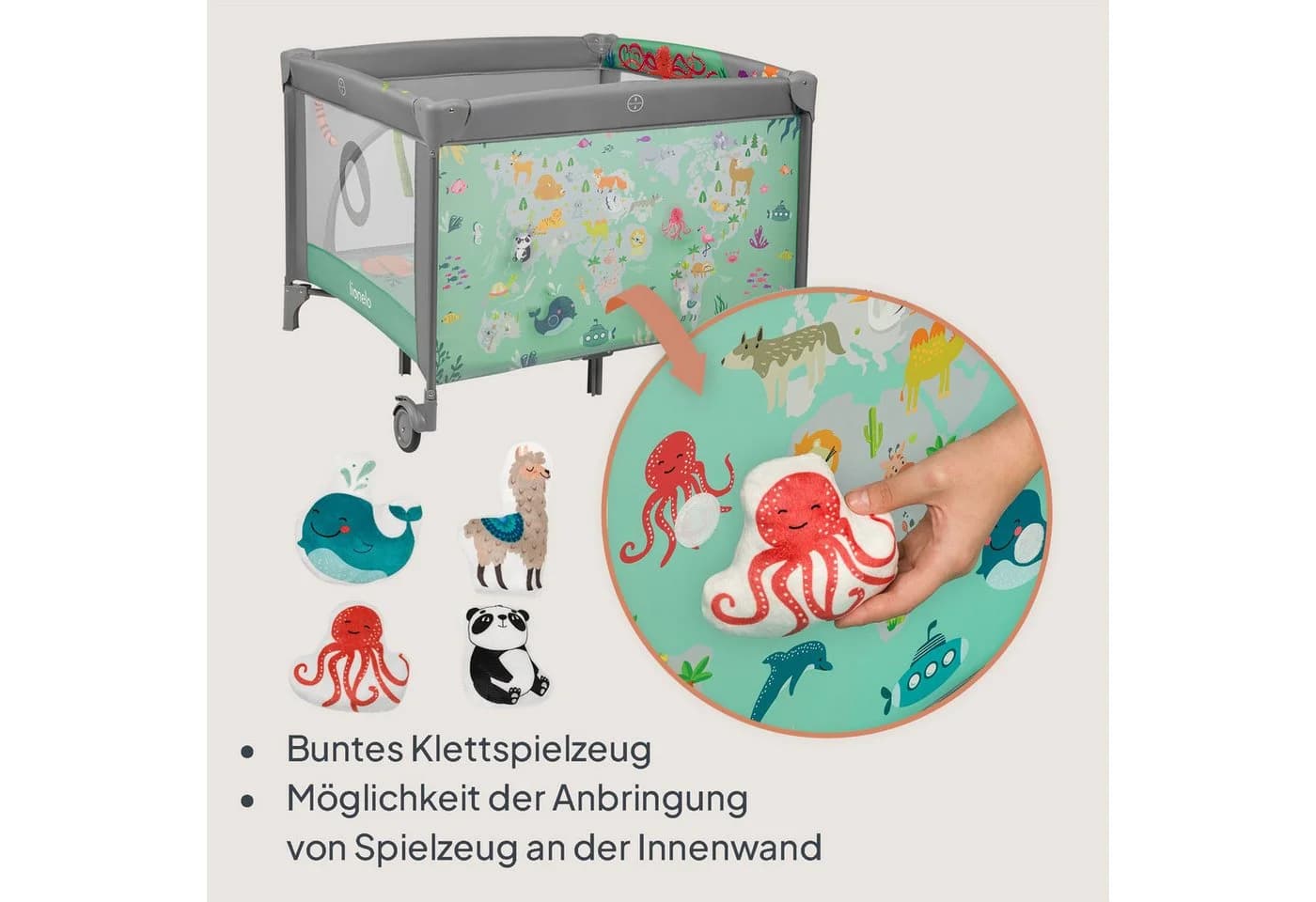 Lionelo Laufgitter Mille Plus Set mit Lernmatte und Tragetasche, Matratze, Spielzeug, Lernmatte, Reißverschluss-Eingang, Rollen - Bild 4