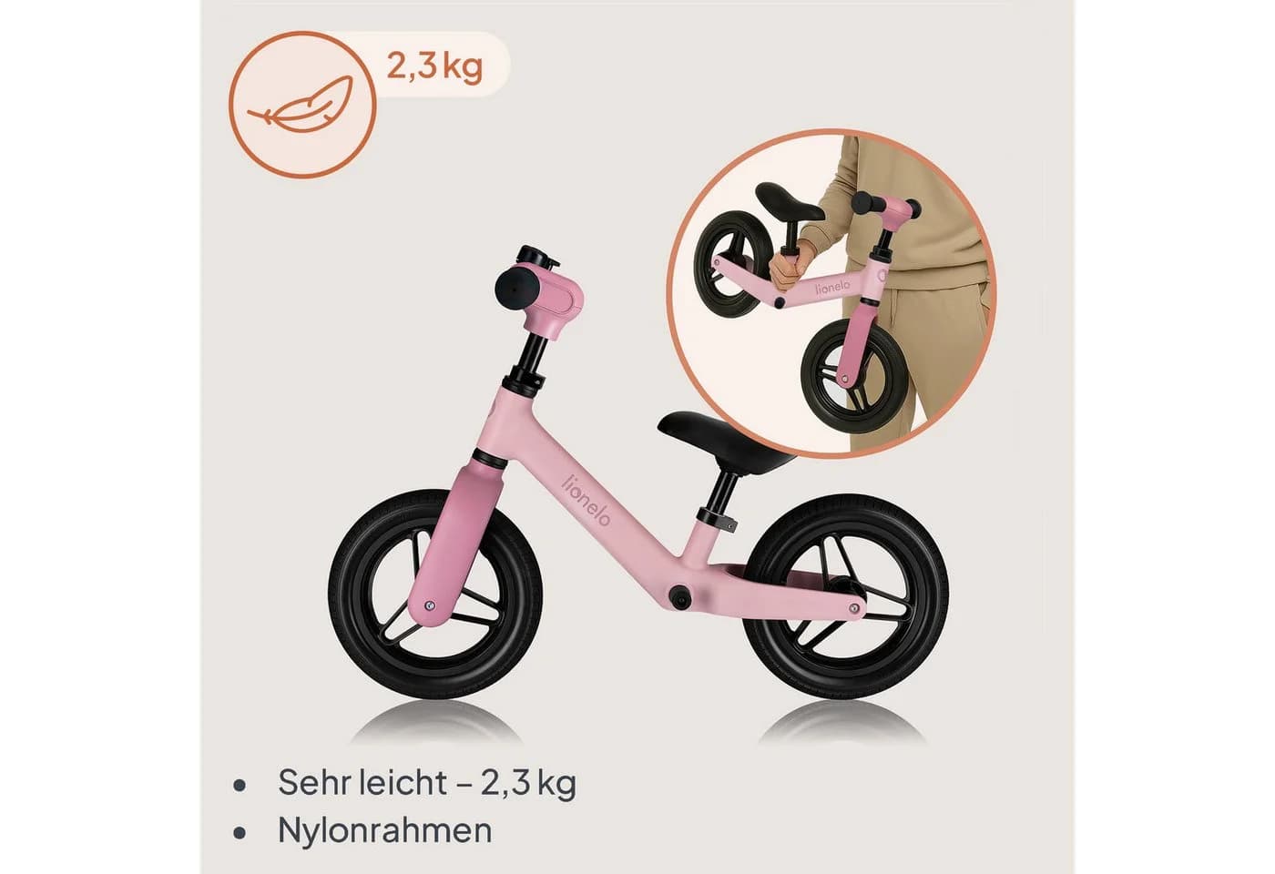 Lionelo Laufrad TONI Rosa Ultraleicht Verstellbar - Bild 4