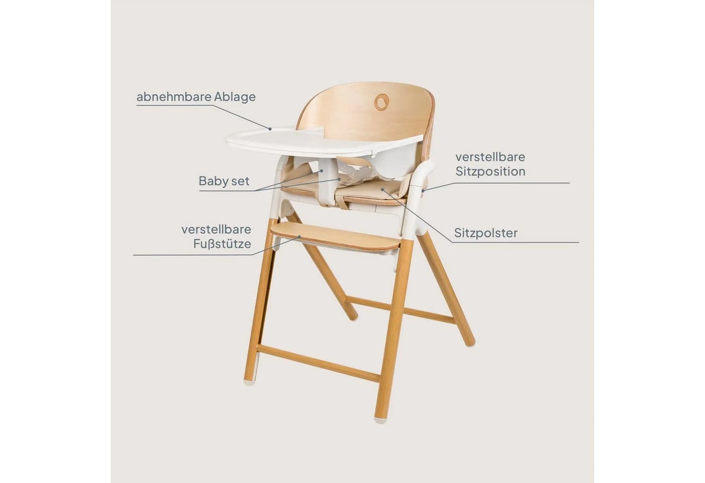 Lionelo Hochstuhl CELIA 3-in-1 Weiß Buchenholz mit Babyset