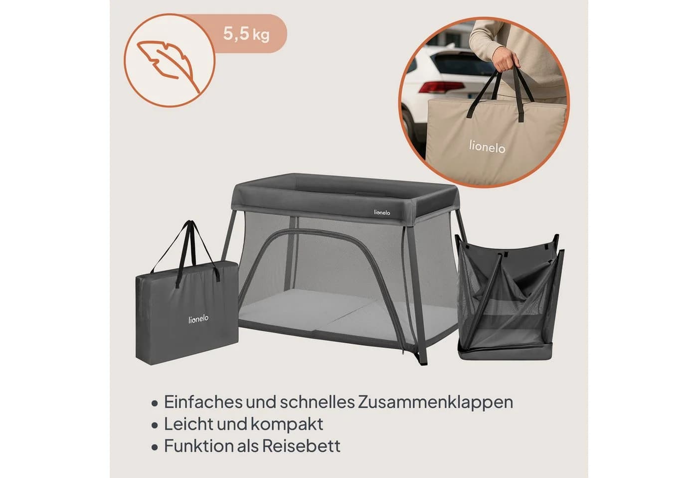 Lionelo Reisebett ALICE 3in1 Grau Faltbar mit Matratze - Bild 5