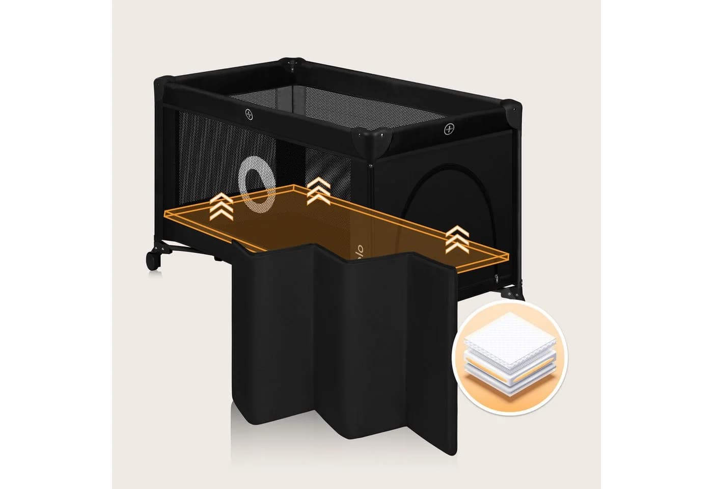 Lionelo Baby-Reisebett Stefi Schwarz mit Seiteneingang und LockGuard