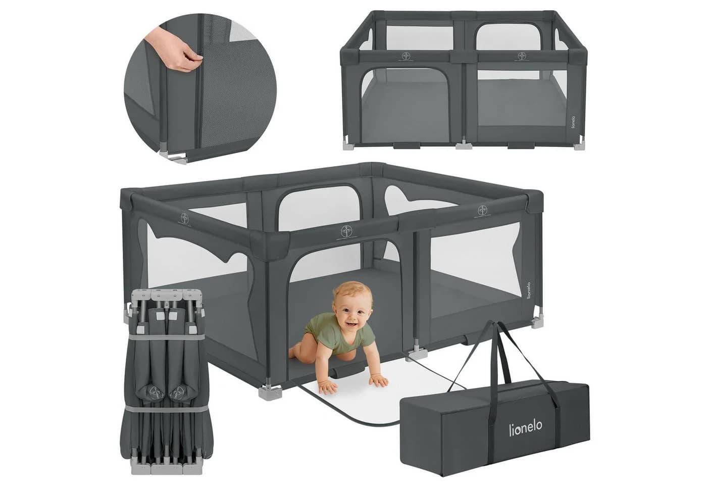 lionelo Laufgitter FLORENCE EASY FOLD Grau mit Tragetasche - Bild 2