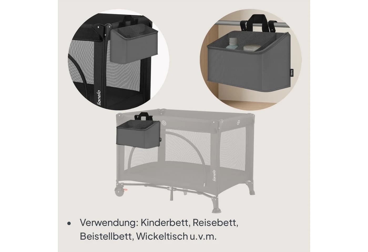 Lionelo Betttasche SIDEPOCKET MEDIUM Multifunktionaler Organizer für Kinderbetten 3 Fächer - Bild 3
