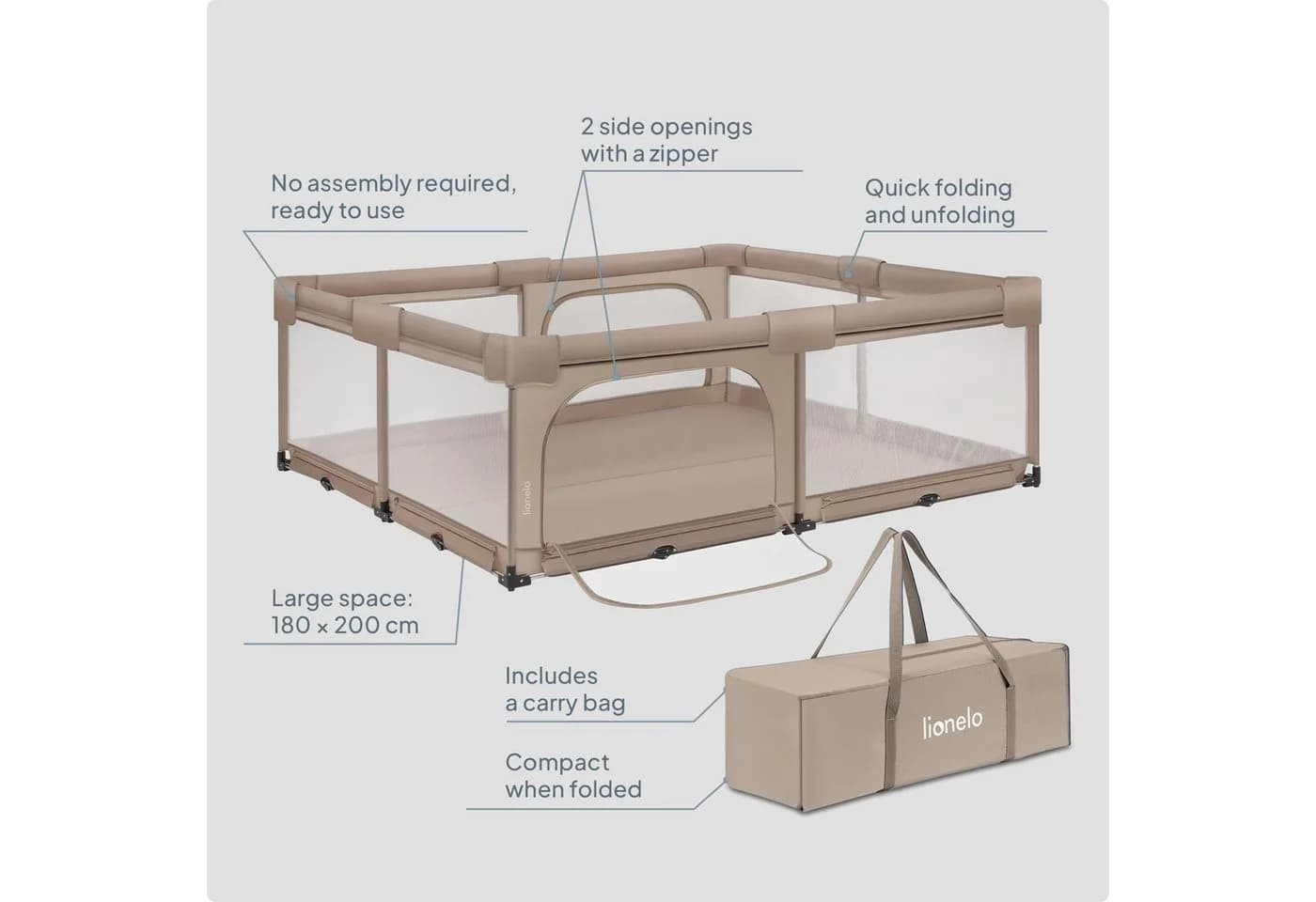 Lionelo Laufstall Florence XL Easy Fold Beige