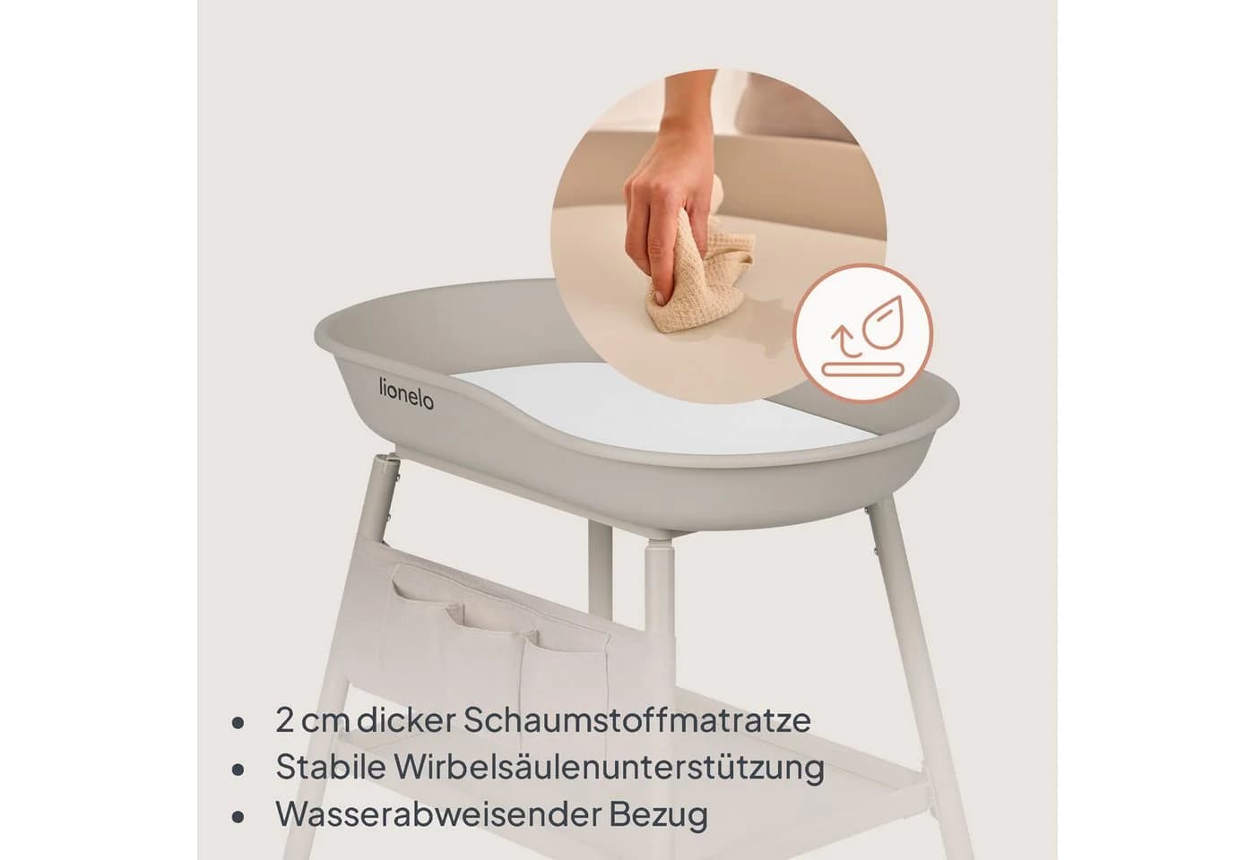 Lionelo Wickeltisch ROSIE Set mit Matratze, Organizer & Rollen - Bild 3