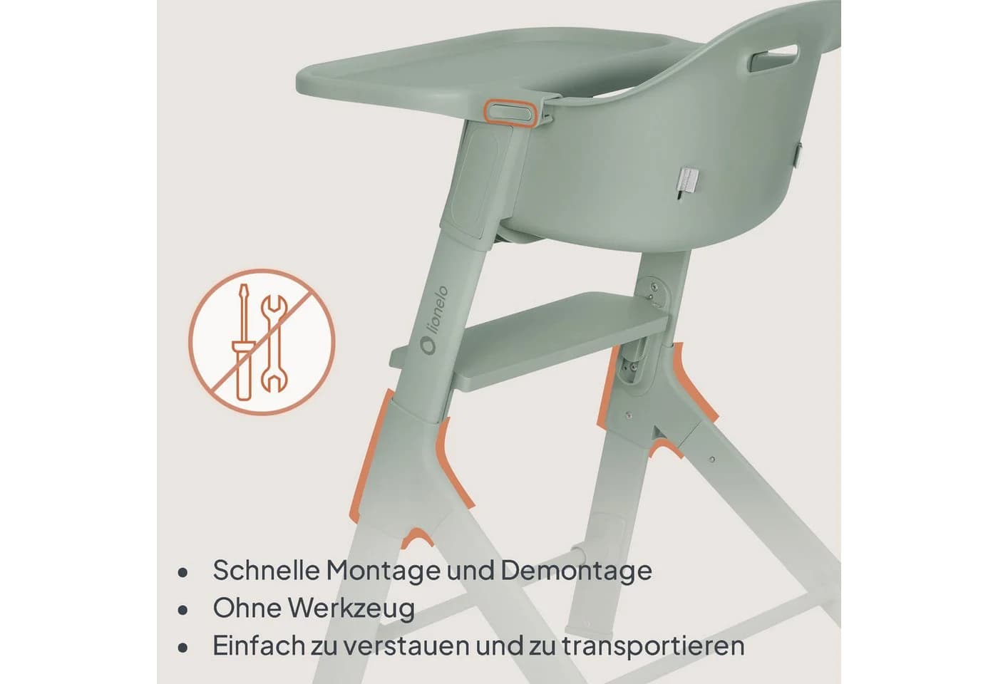 Lionelo Hochstuhl BENY Set Grün Sage Verstellbare Fußstütze - Bild 5