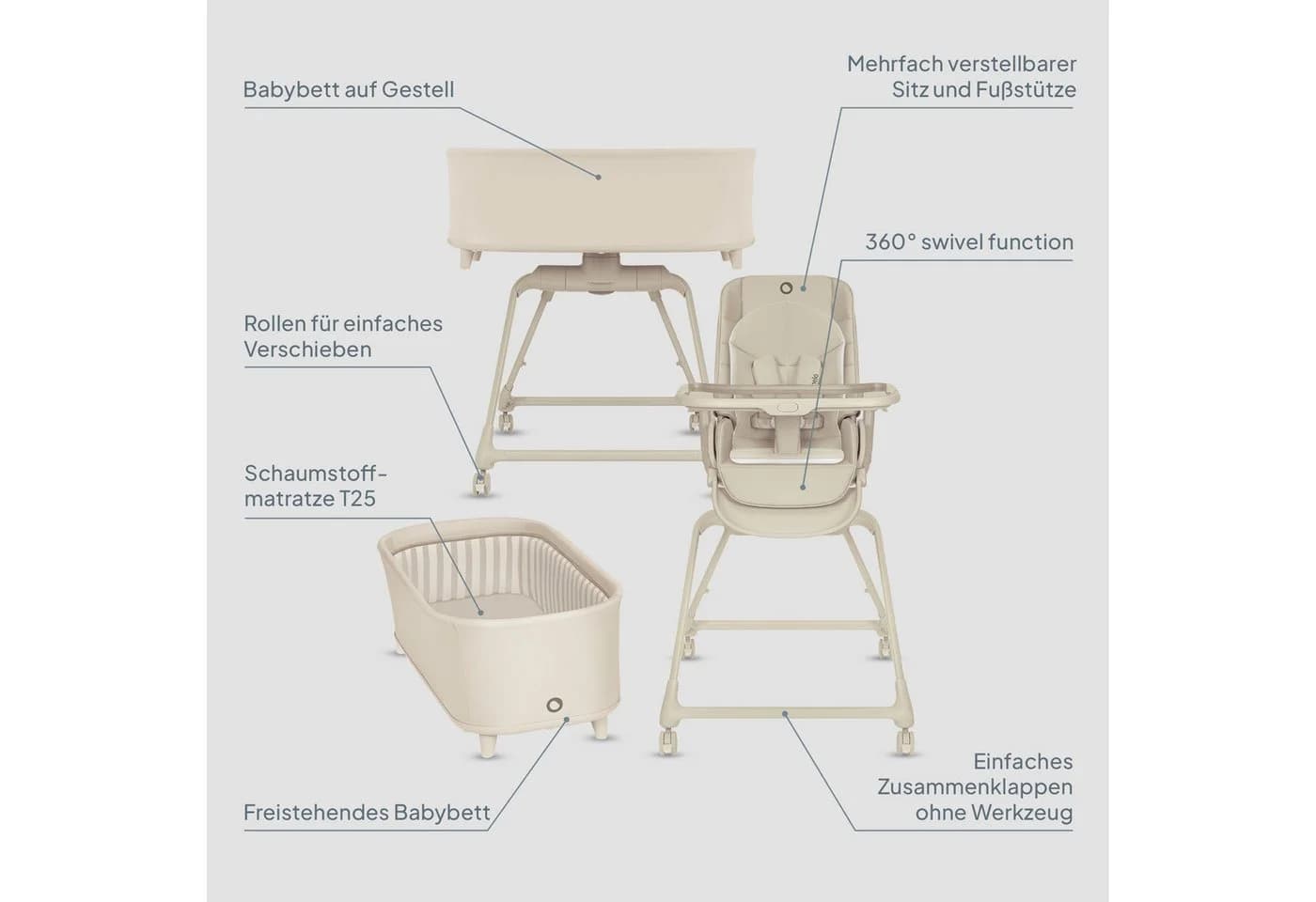 Lionelo Hochstuhl MADDIE SET 3in1 mit 360° Drehung und Matratze