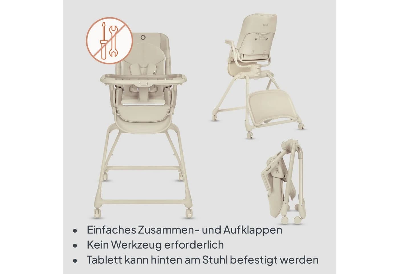 Lionelo Hochstuhl MADDIE SET 3in1 mit 360° Drehung und Matratze - Bild 4