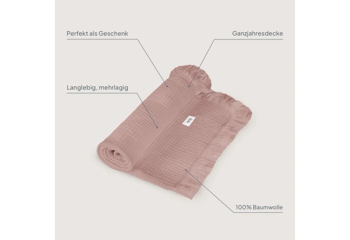 Lionelo Kinderdecke MUSLIN BLANKET Rosa 6 Lagen Baumwolle