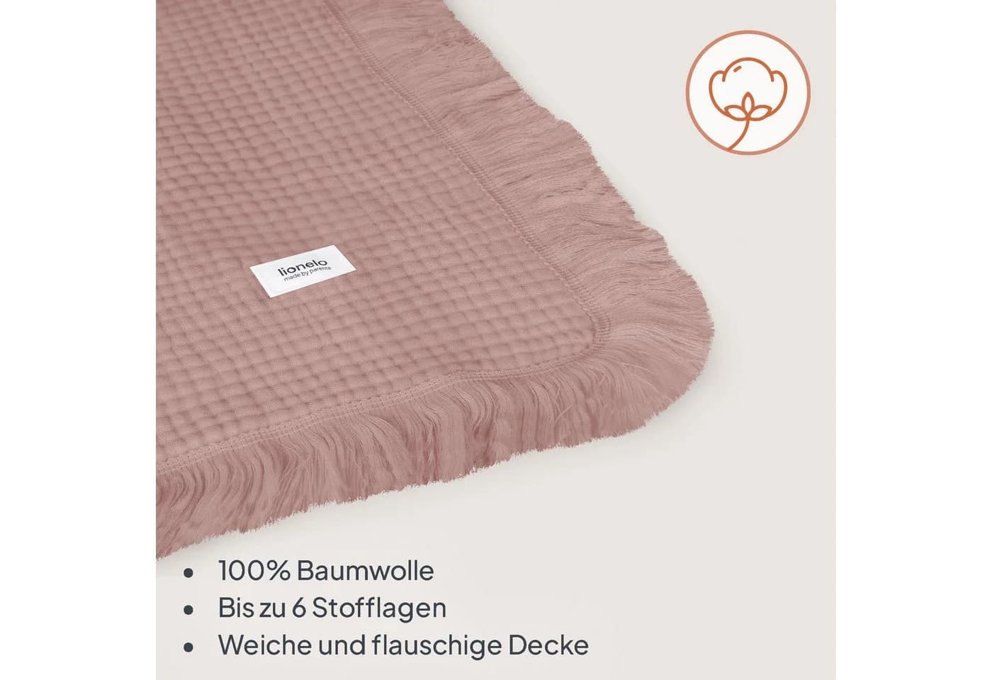 Lionelo Kinderdecke MUSLIN BLANKET Rosa 6 Lagen Baumwolle - Bild 4
