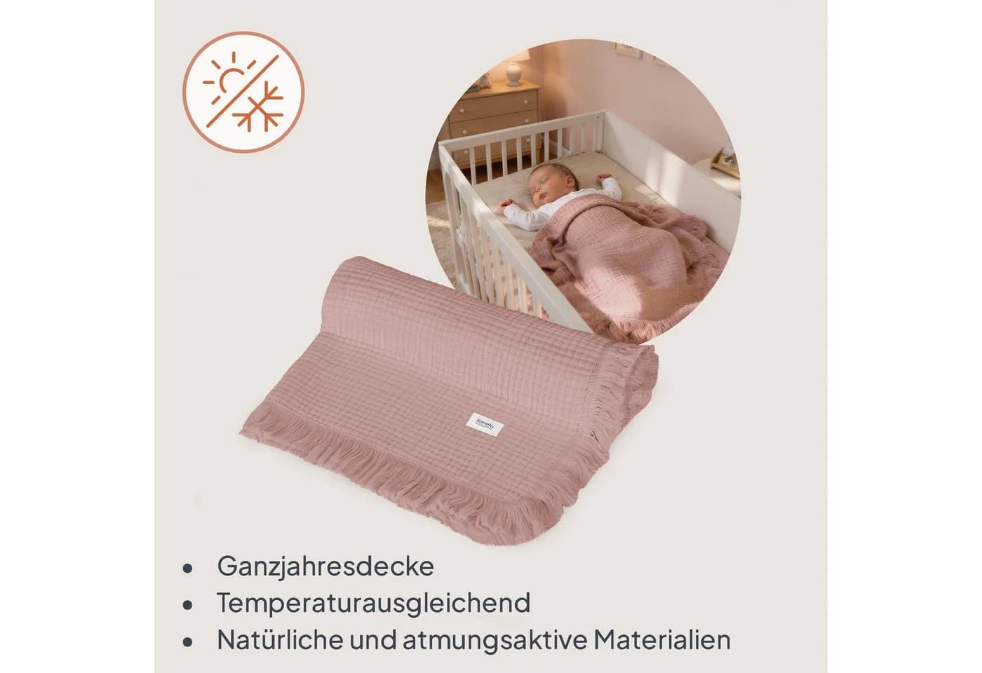 Lionelo Kinderdecke MUSLIN BLANKET Rosa 6 Lagen Baumwolle - Bild 5