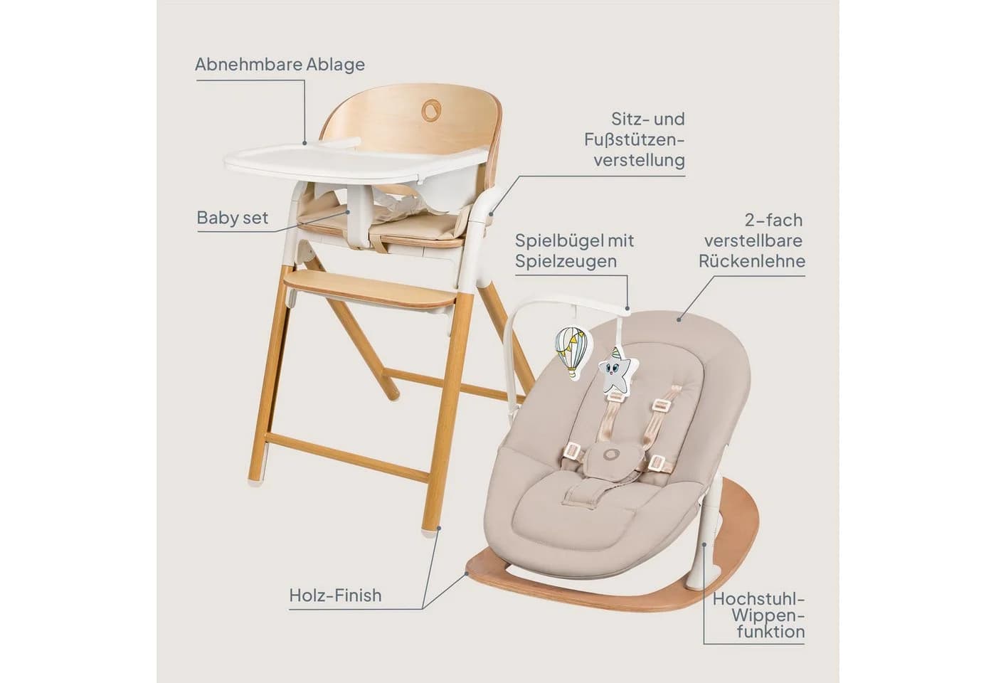 lionelo Hochstuhl CELIA 3-in-1 Buchenholz mit Babyset - Bild 3