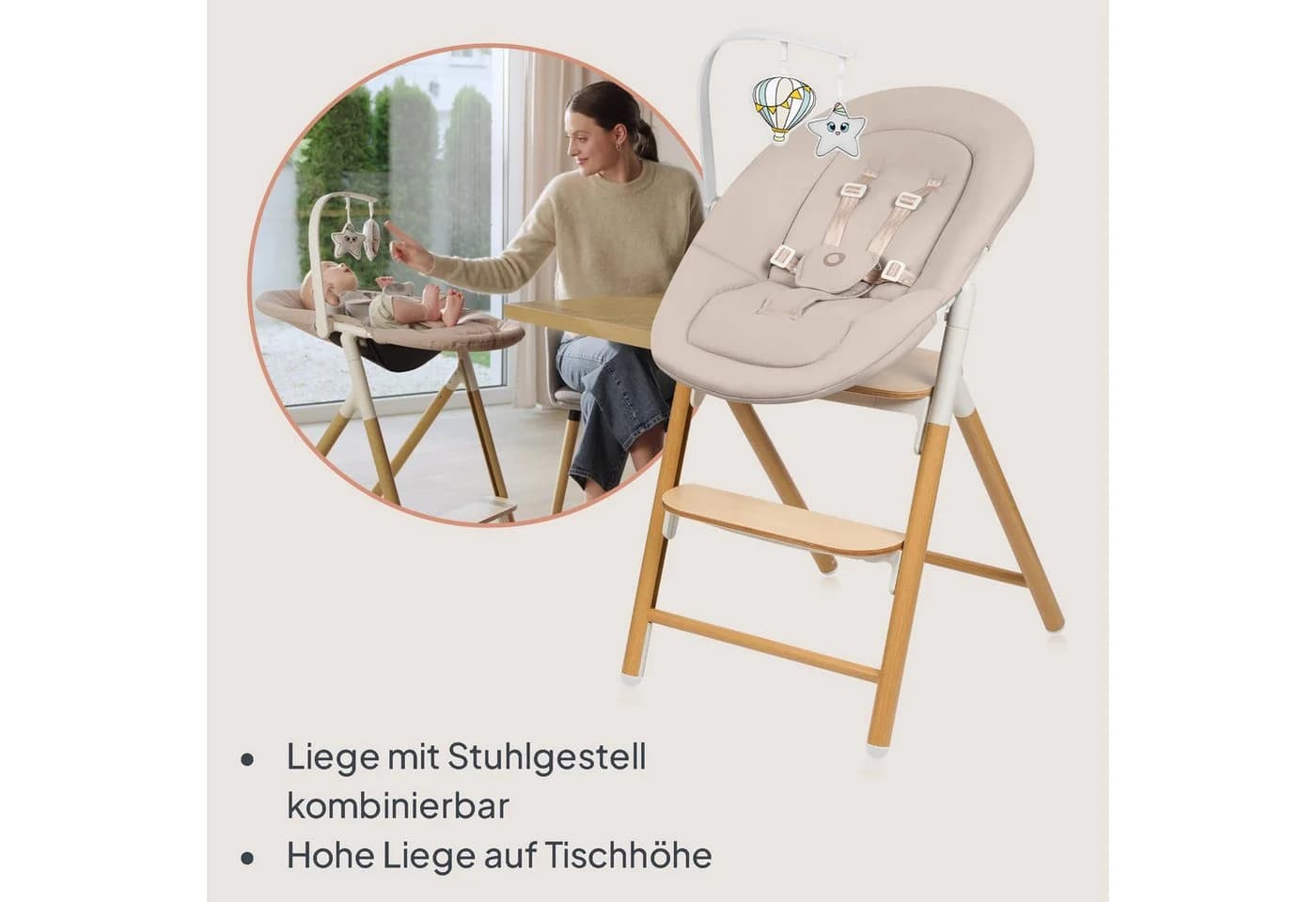 lionelo Hochstuhl CELIA 3-in-1 Buchenholz mit Babyset - Bild 4