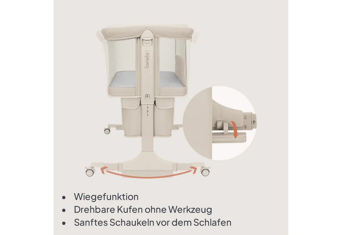Lionelo Baby-Reisebett JODIE 3in1 Beistell Wiege Netzseiten Rollen - Bild 5