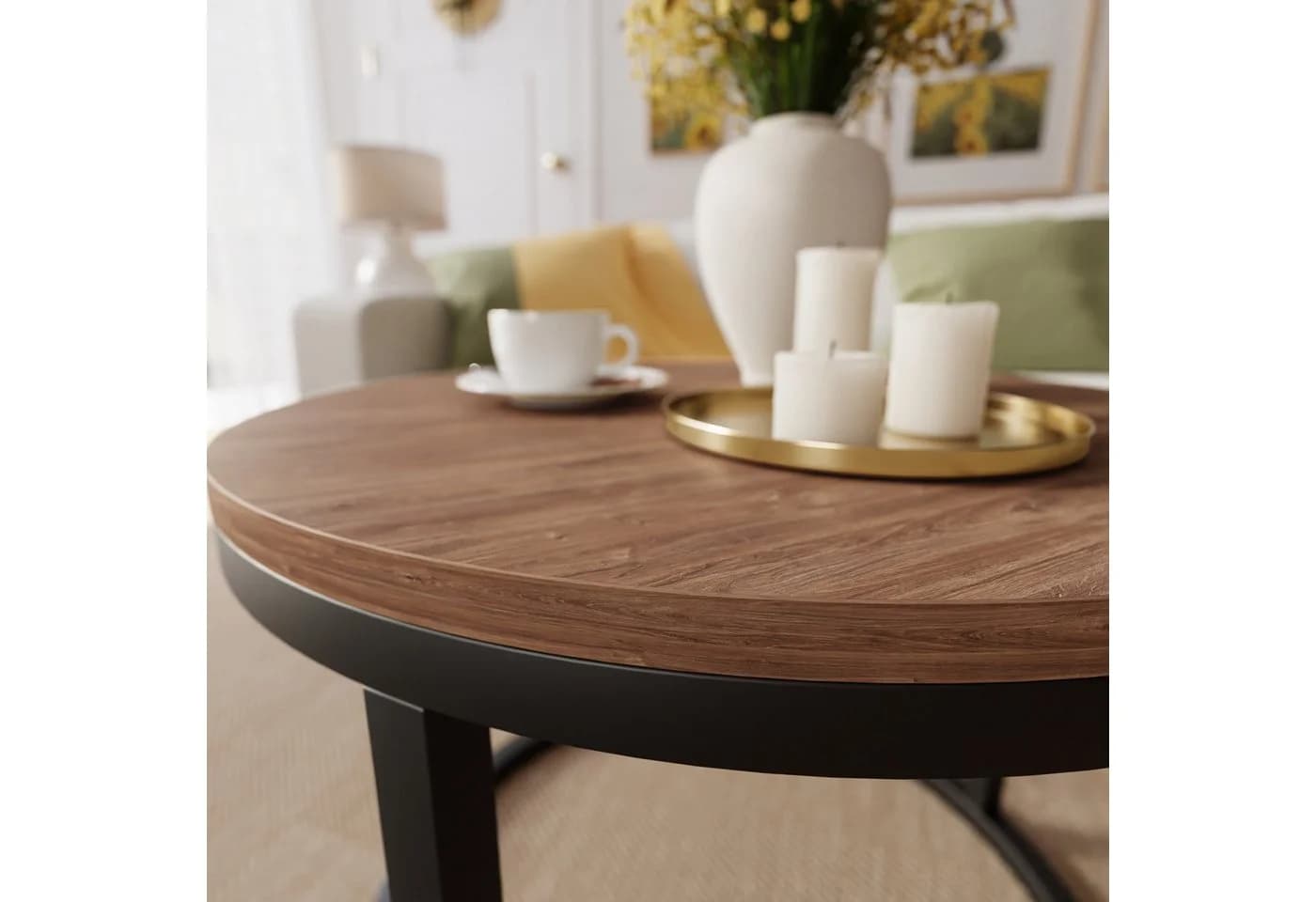 Lookway Couchtisch CIRI - Holzdekor, Metallbasis, Ø60cm - Bild 4