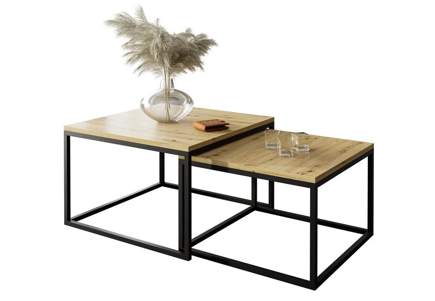 Lookway Yoshi 2in1 Couchtisch Set 70x60 cm Eicheroptik Schwarz - Bild 2