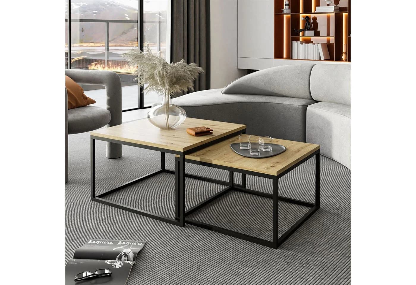 Lookway Yoshi 2in1 Couchtisch Set 70x60 cm Eicheroptik Schwarz - Bild 3