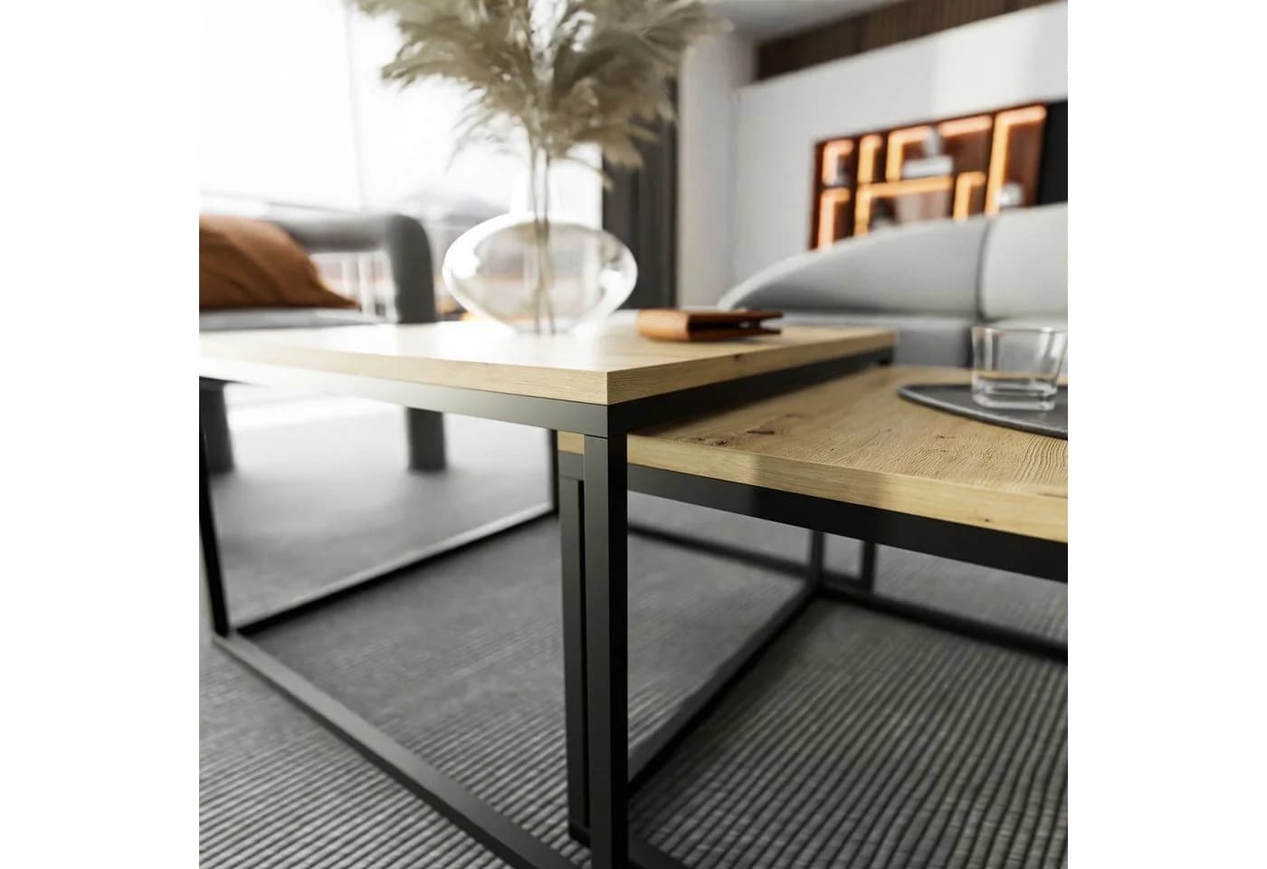 Lookway Yoshi 2in1 Couchtisch Set 70x60 cm Eicheroptik Schwarz - Bild 4