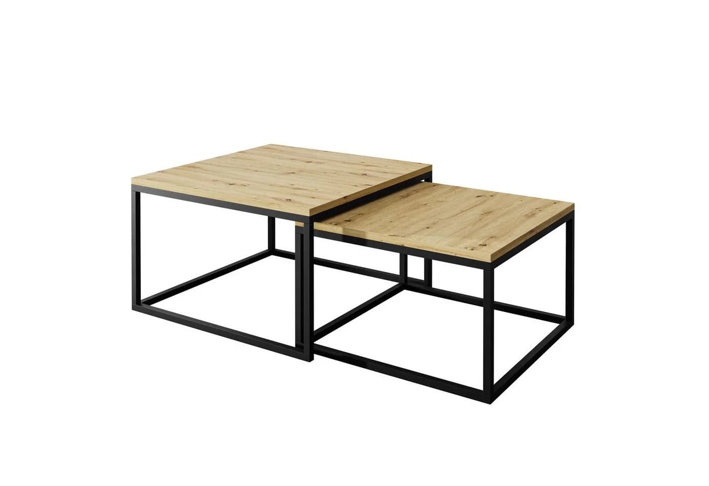 Lookway Yoshi 2in1 Couchtisch Set 70x60 cm Eicheroptik Schwarz - Bild 5