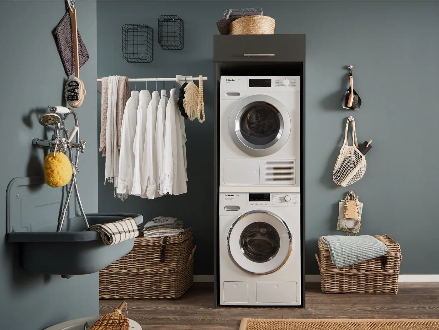 Laundreezy Waschmaschinenumbauschrank Anthrazit Soft-Close