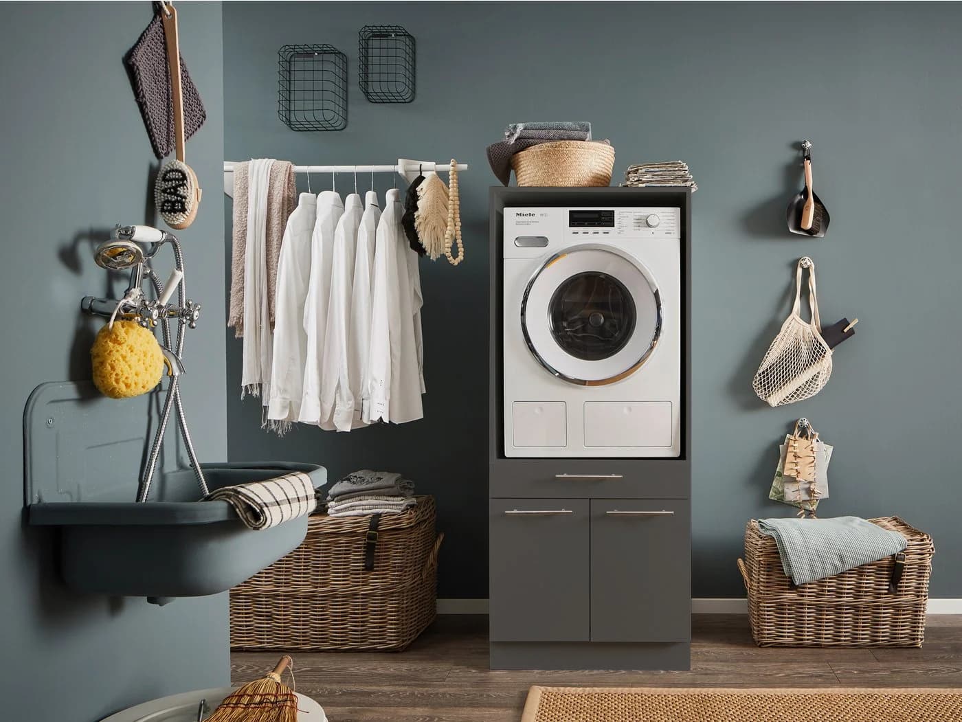 LAUNDREEZY Waschmaschinenumbauschrank Anthrazit mit Soft-Close