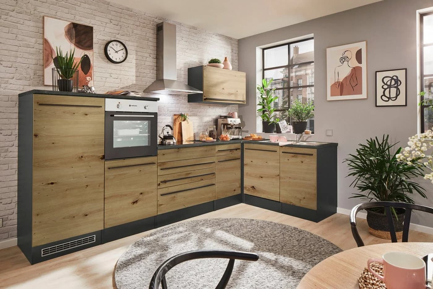 BASIC by Balculina Winkelküche Jazz Anthrazit/Braun mit E-Geräten - Bild 2