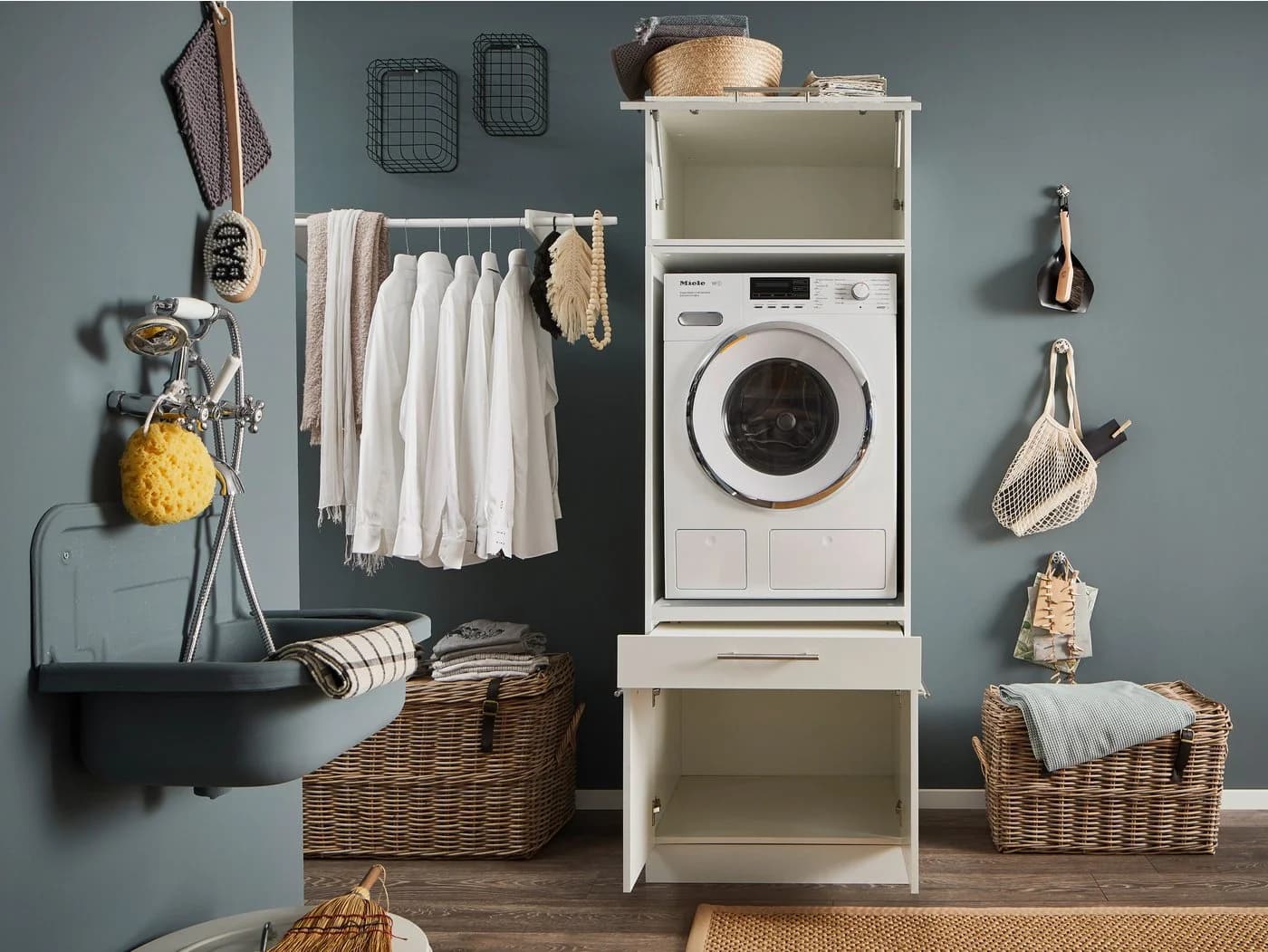 LAUNDREEZY Mehrzweckschrank-Set Weiß Softclose Modern