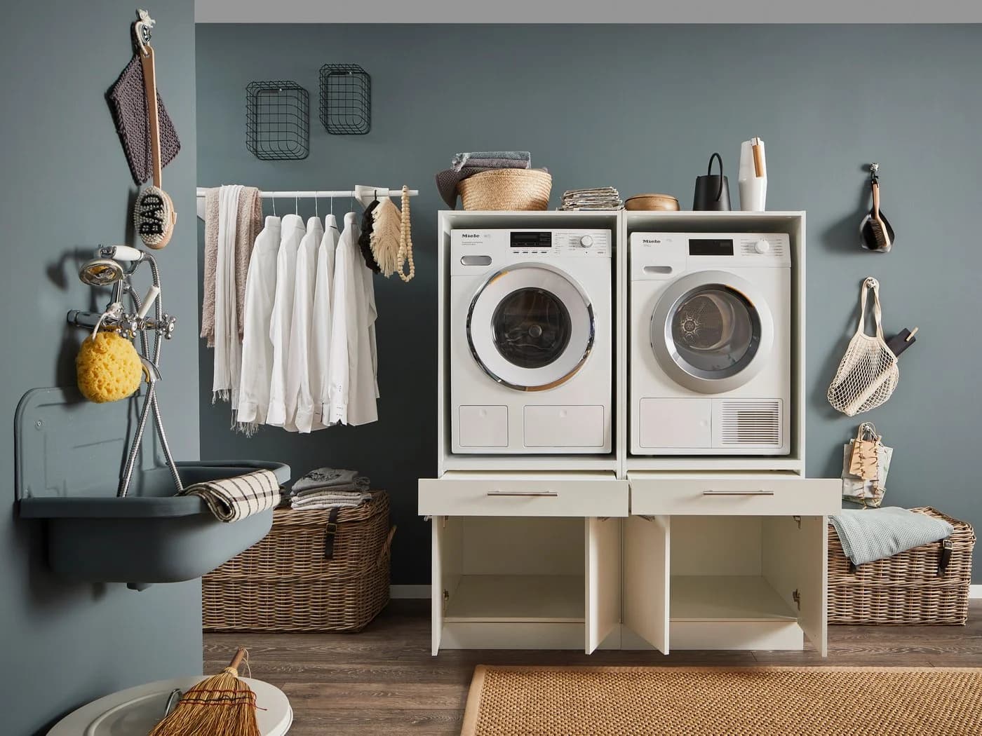 Mehrzweckschrank Laundreezy Weiß Soft-Close Holzwerkstoff
